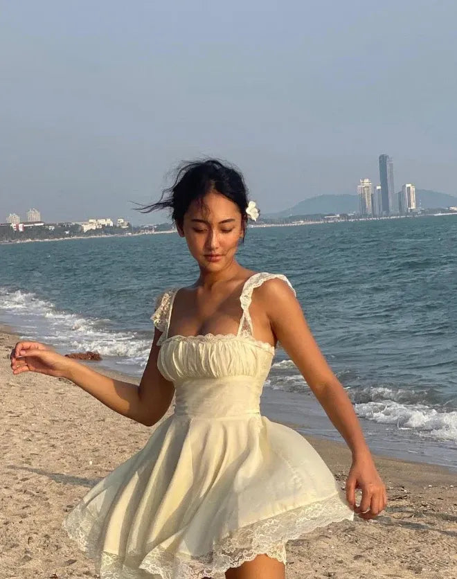 Cream Lace Ruffle Mini Prom Dress – Your Dreamy Coastal & Formal Wear Staple