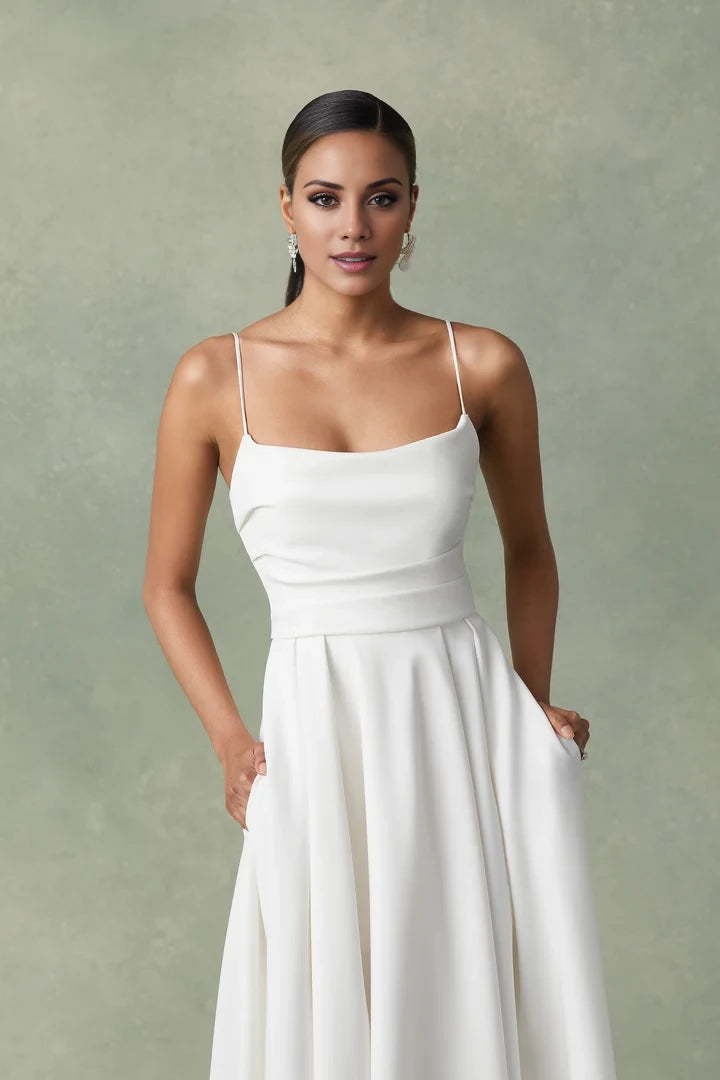 Crepe A-Line Dress with Scoop Neckline and Slit Wedding Dresses