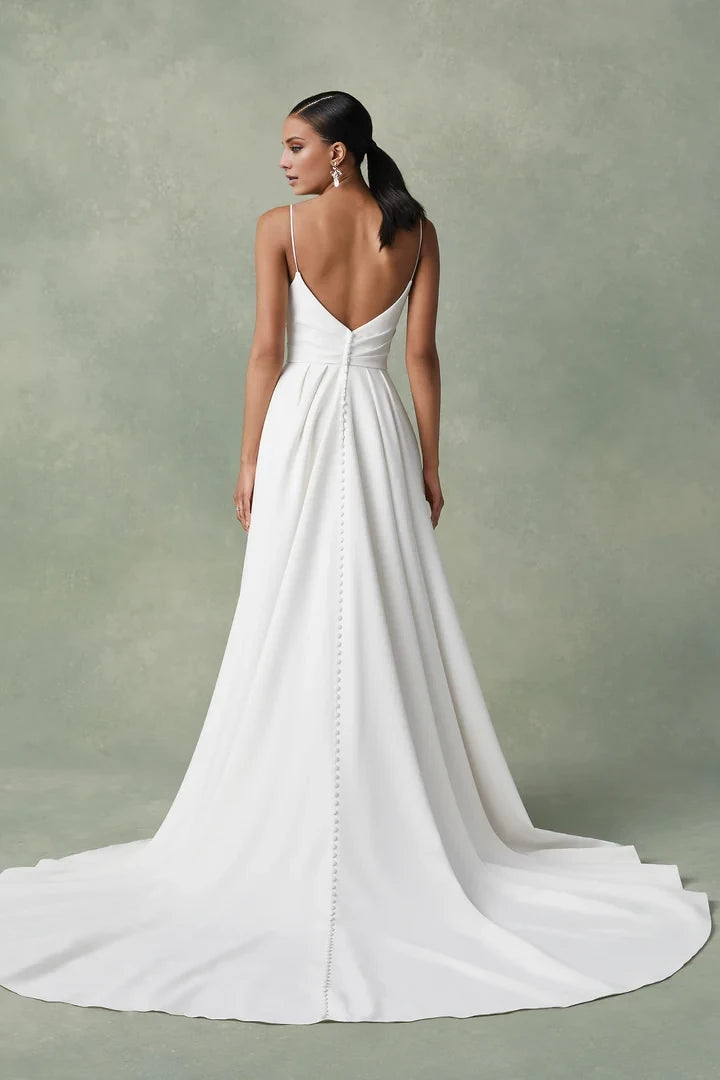 Crepe A-Line Dress with Scoop Neckline and Slit Wedding Dresses