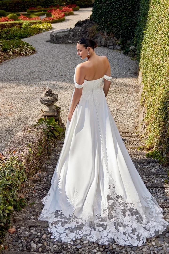Crepe A-Line Plus Size Gown with Sweetheart Neckline and Cowl Detail Wedding Dresses