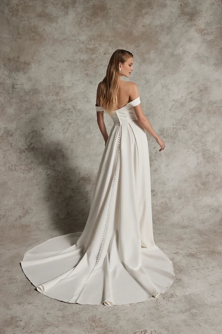 Crepe A-Line Wedding Gown with Exposed Boning and Skirt Slit Wedding Dresses