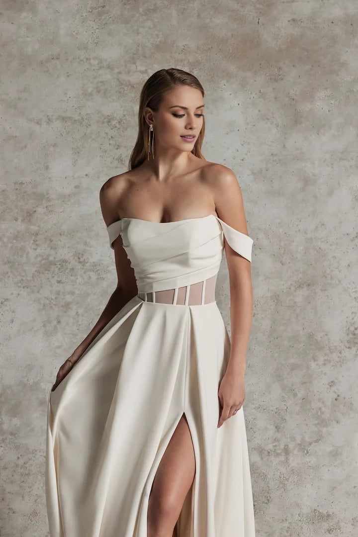 Crepe A-Line Wedding Gown with Exposed Boning and Skirt Slit Wedding Dresses