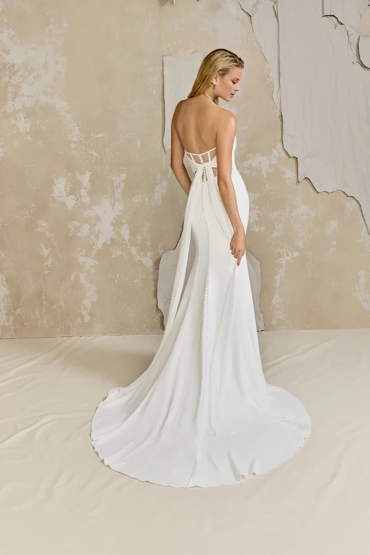 Crepe Fit and Flare Gown with Illusion Corset Back Wedding Dresses