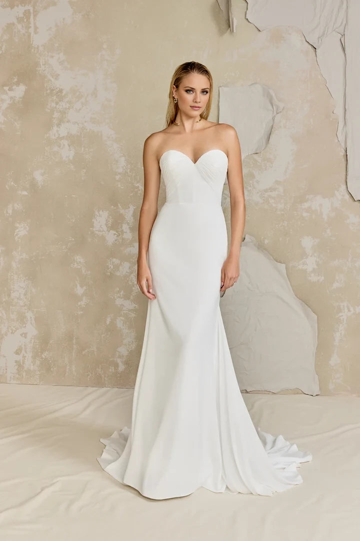 Crepe Fit and Flare Gown with Illusion Corset Back Wedding Dresses