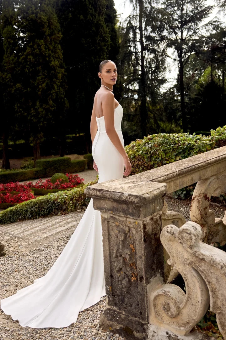 Crepe Fit and Flare Gown with Pleated Charmeuse Bodice Detail Wedding Dresses