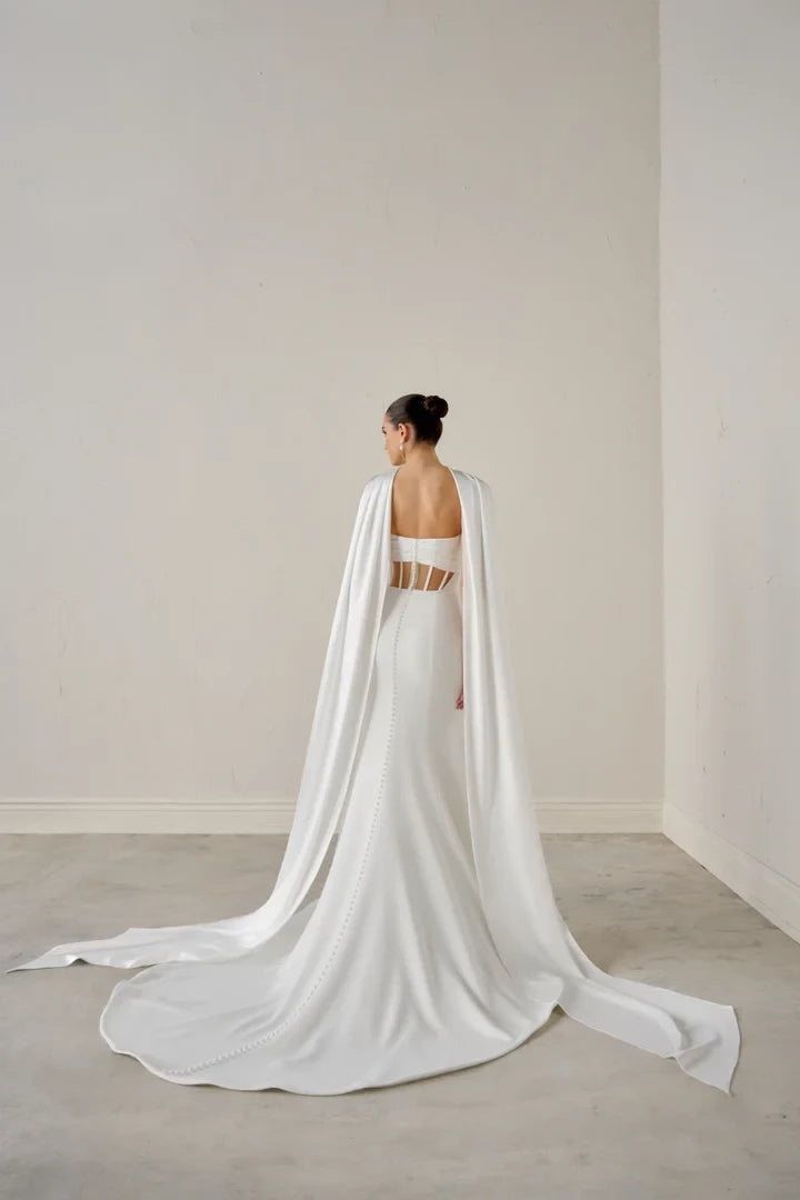 Crepe Strapless Fit Flare Gown with Charmeuse Bodice Detail Wedding Dresses