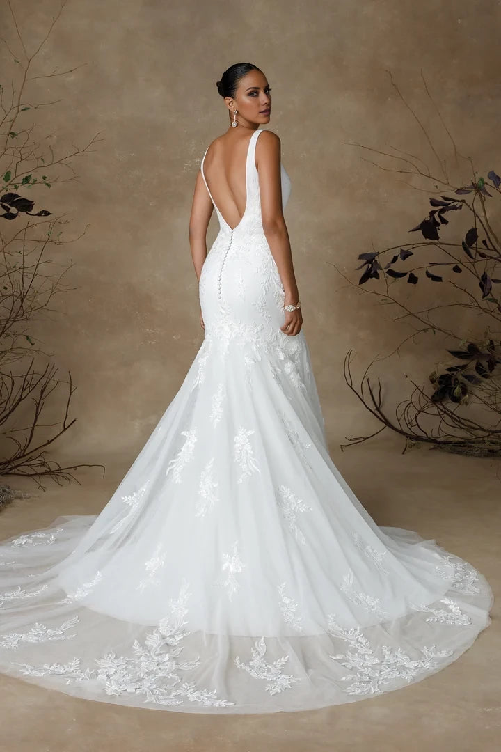 Crepe and Tulle Fit and Flare Wedding Dress with Lace Appliqués Wedding Dresses