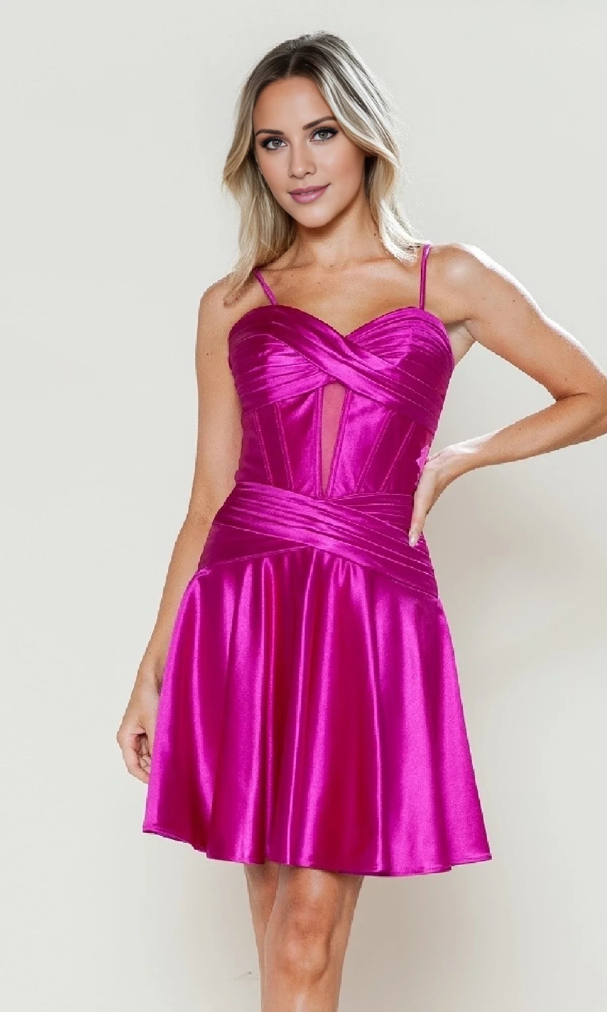Cut Out Short Satin Hoco Dress Poly Homecoming Dress