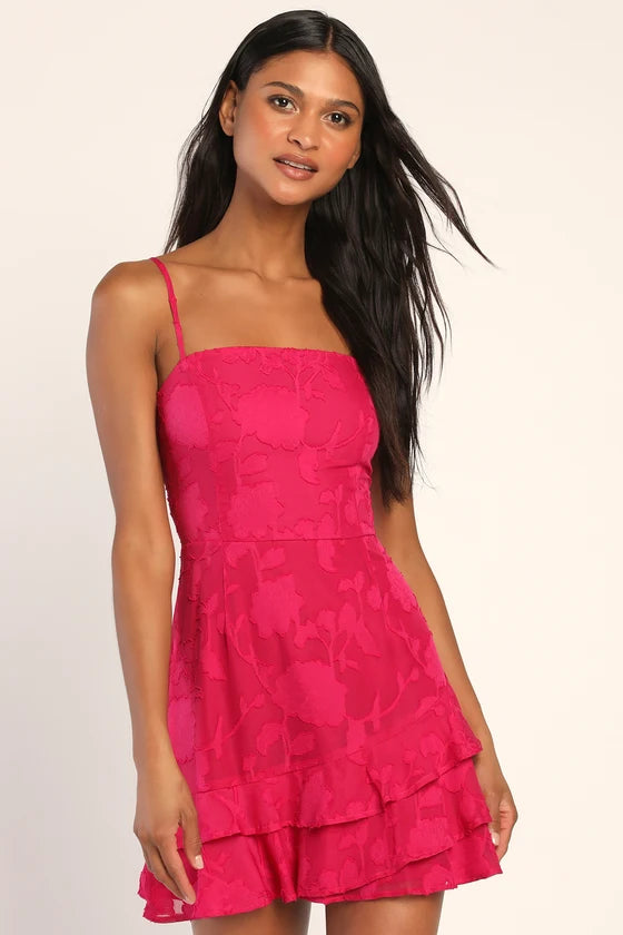 Days with You Floral Burnout Ruffled Mini Dress Homecoming Dresses
