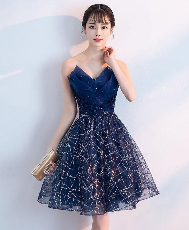 Dazzling Strapless Constellation Sequin Navy Blue Short Prom Dresses