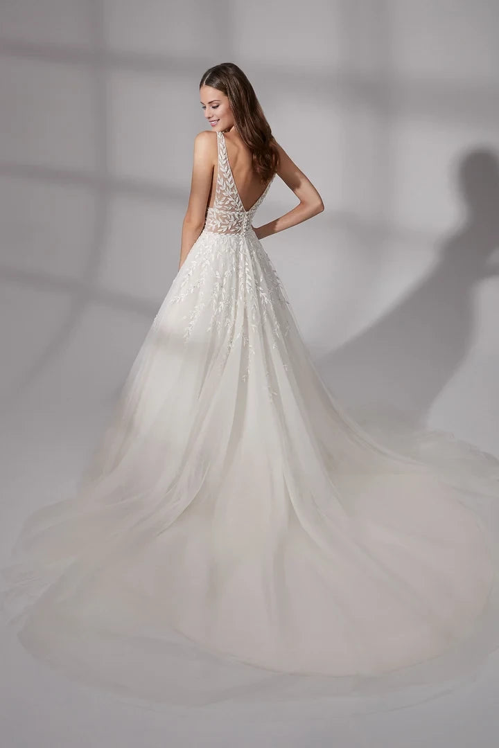 Deep V-Neck Ball Gown with Illusion Bodice Wedding Dresses