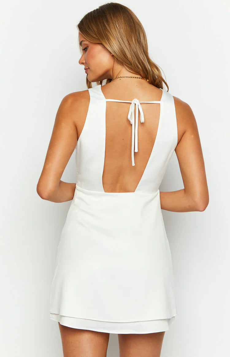 Deep v Satin Mini Dress Homecoming Dress