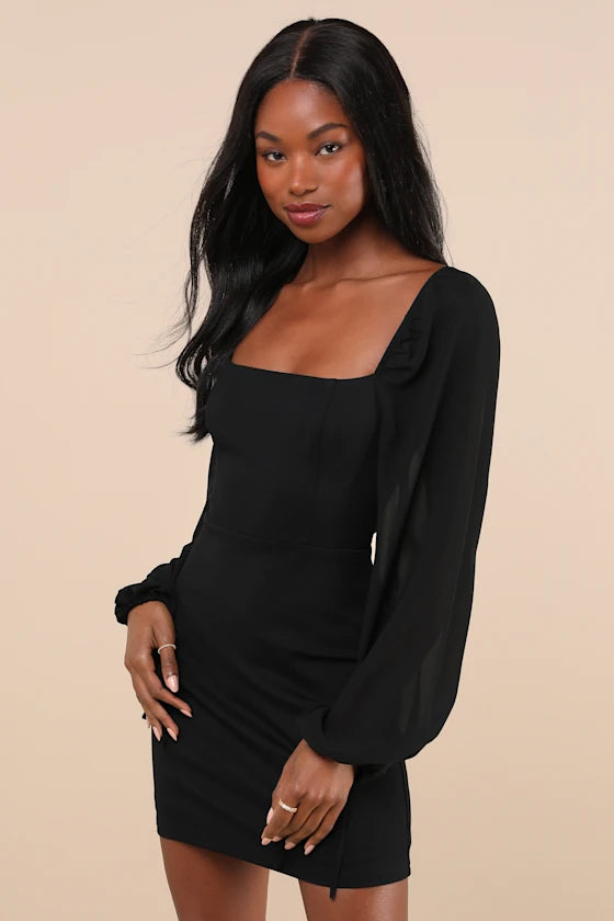 Delightful Love Lace-Up Balloon Sleeve Mini Dress Homecoming Dresses