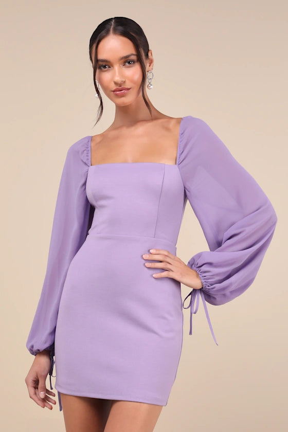 Delightful Love Lace-Up Balloon Sleeve Mini Dress Homecoming Dresses