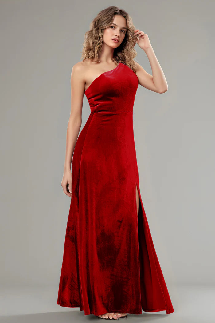Dramatic A-Line One-Shoulder Cut-Out Bow-Back High-Slit Floor-Length Bridesmaid Dresses