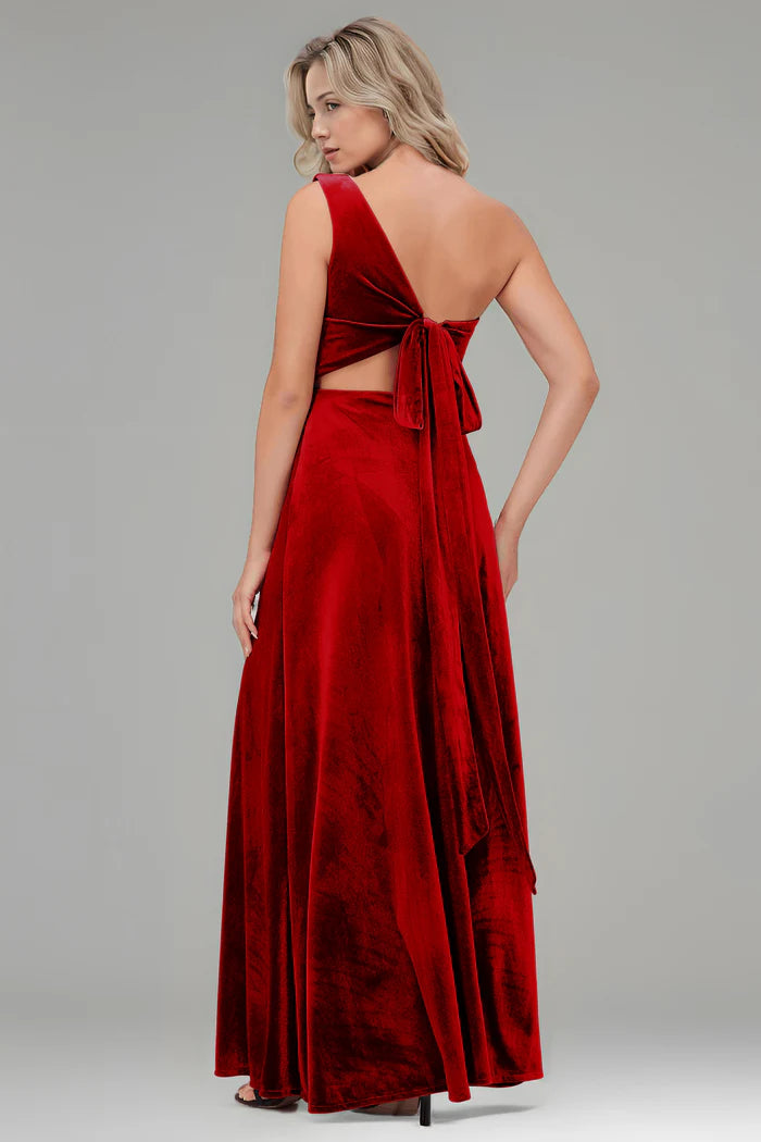 Dramatic A-Line One-Shoulder Cut-Out Bow-Back High-Slit Floor-Length Bridesmaid Dresses