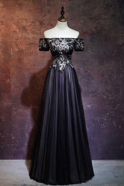 Dramatic Ballgown Off-Shoulder Embellished-Lace Lace-Up Back Floor-Length Evening Dresses