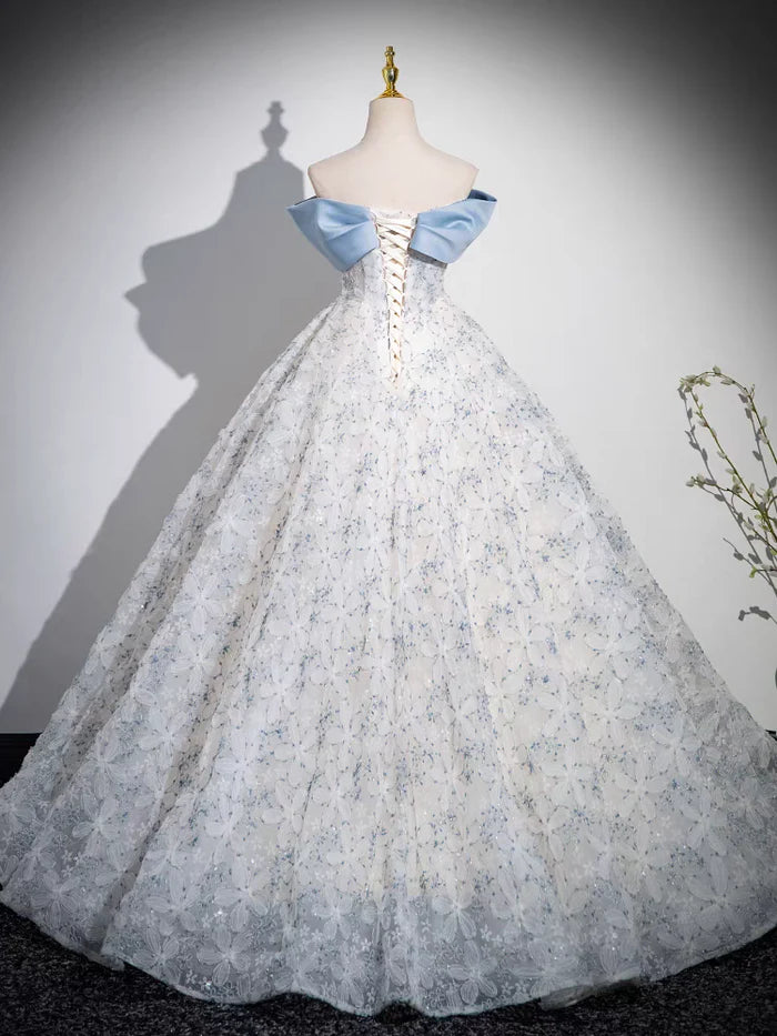 Dreamy Ball Gown Off - Shoulder Sleeveless Lace - Up Back Long Length Quinceanera Dresses