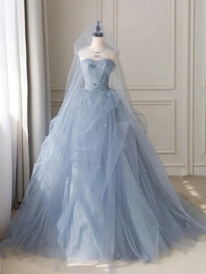 Dreamy Ball Gown Strapless Sleeveless Lace - Up Back Long Length Quinceanera Dresses