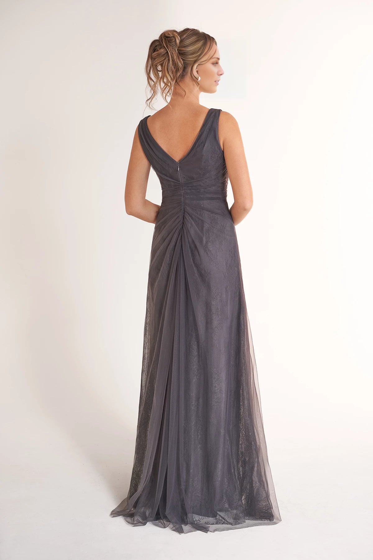 Dreamy Lace and Tulle A-Line Dress with V-Neckline and Hand Beaded Appliqued Waistline Mother of the Bride Dresses