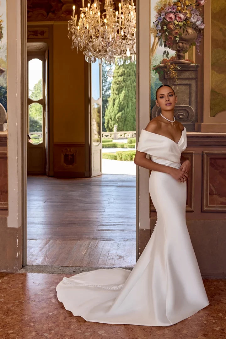 Dress with Cuffed Off the Shoulder Neckline Wedding Dresses