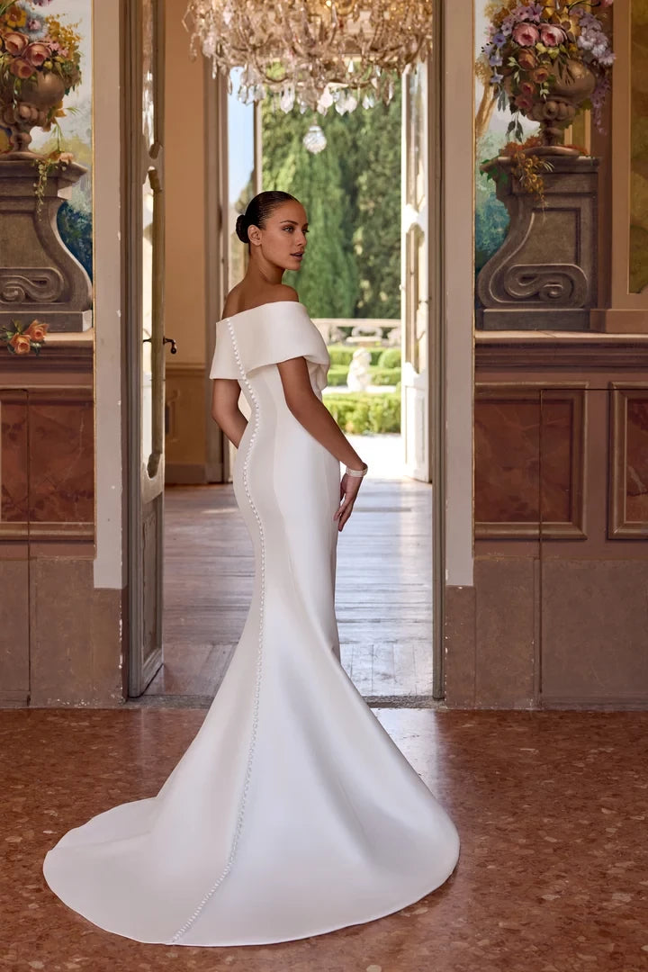 Dress with Cuffed Off the Shoulder Neckline Wedding Dresses