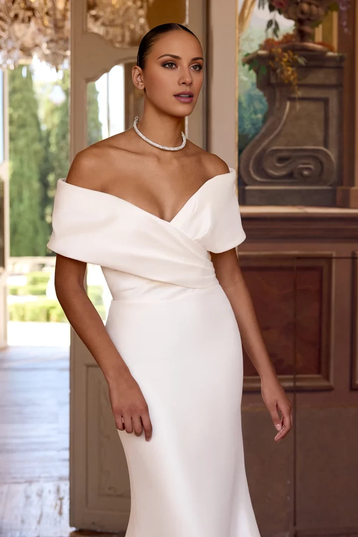 Dress with Cuffed Off the Shoulder Neckline Wedding Dresses