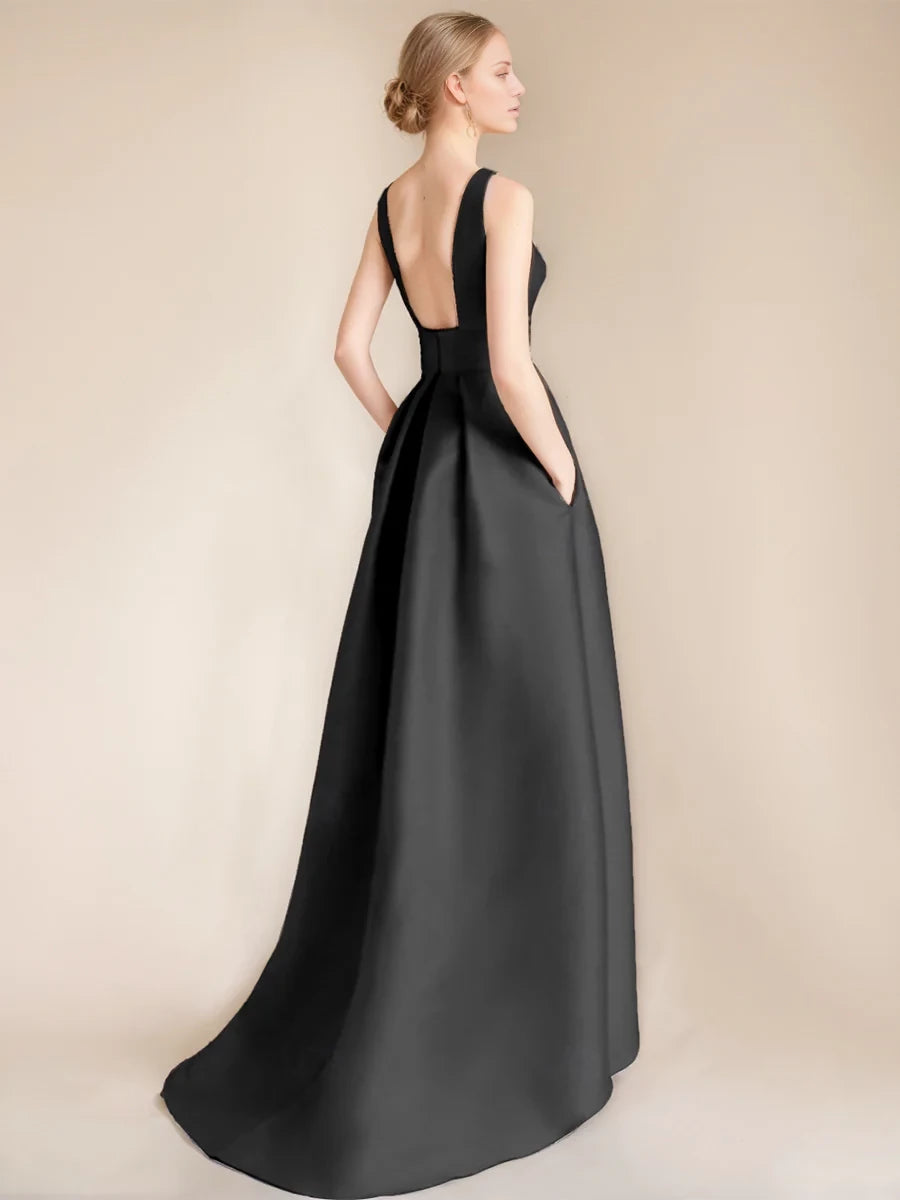 Elegant A - Line Boat Neck Sleeveless Zipper Back High - Low Mother of the Bride Dresses