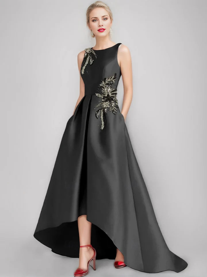 Elegant A - Line Boat Neck Sleeveless Zipper Back High - Low Mother of the Bride Dresses