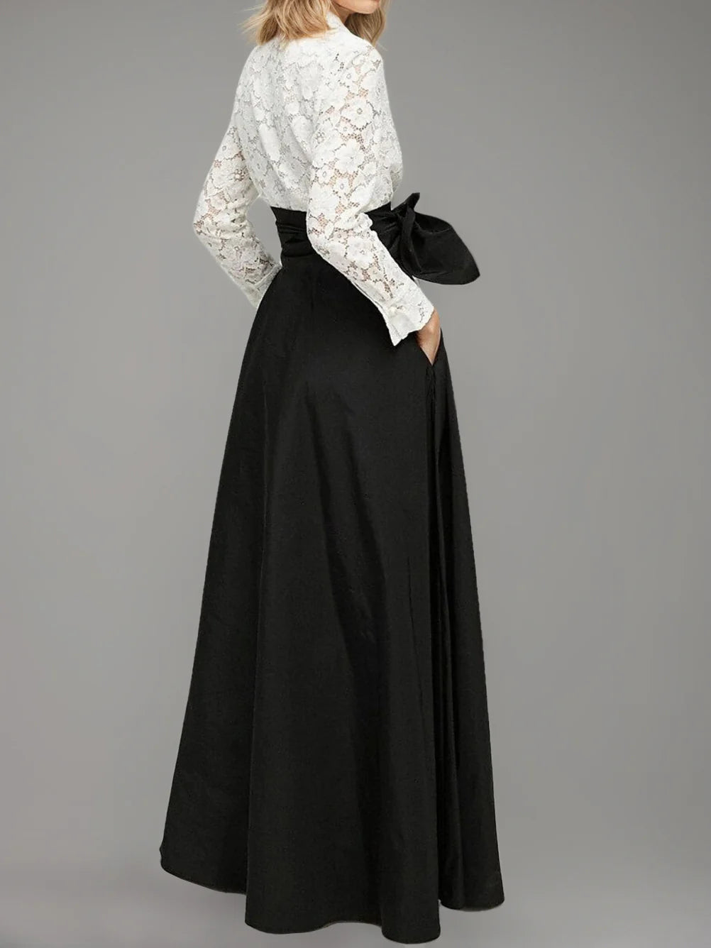 Elegant A - Line Collared Long Sleeve Zipper Back Floor - Length Mother of the Bride Dresses
