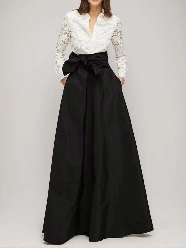 Elegant A - Line Collared Long Sleeve Zipper Back Floor - Length Mother of the Bride Dresses