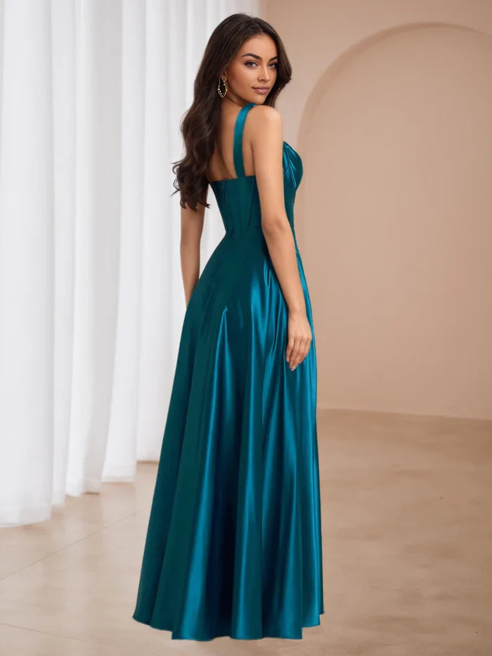 Elegant A - Line Cowl Neck Sleeveless Plain Back Floor Length Prom Dresses