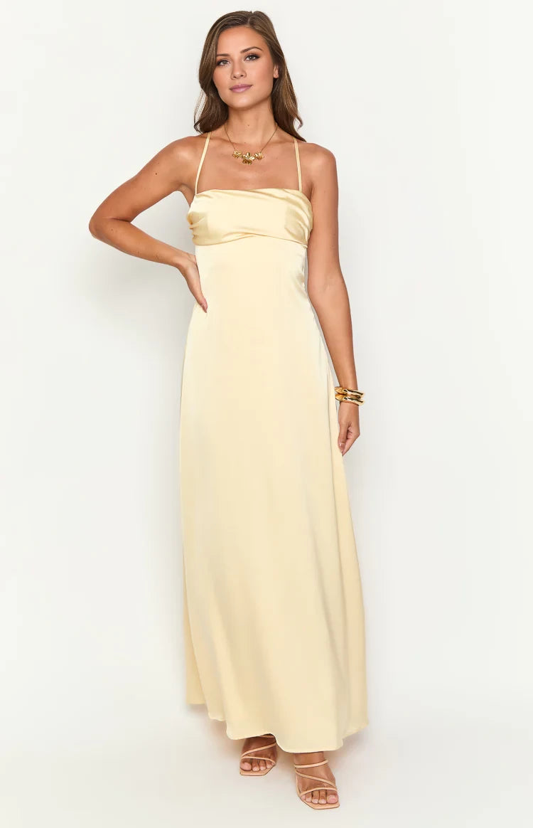 Elegant A - Line Cowl Neck Sleeveless Tie Back Floor Length Prom Dresses
