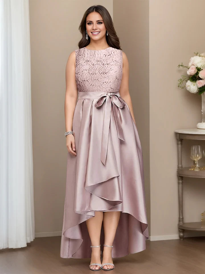 Plus Size Elegant A - Line Crew Neck Sleeveless Keyhole Back Asymmetrical Length Mother of the Bride Dresses
