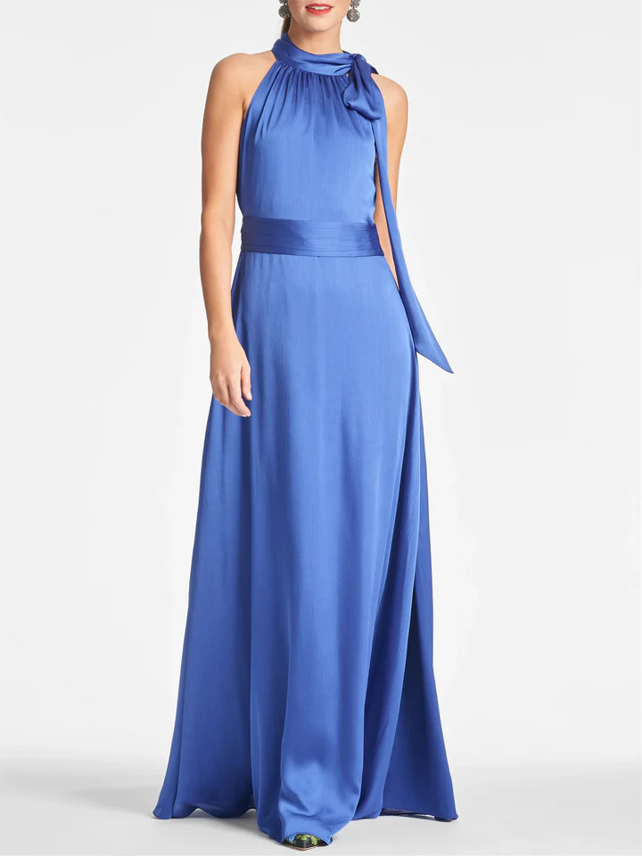 Elegant A - Line Halter Sleeveless Tie - Back Floor - Length Evening Gown