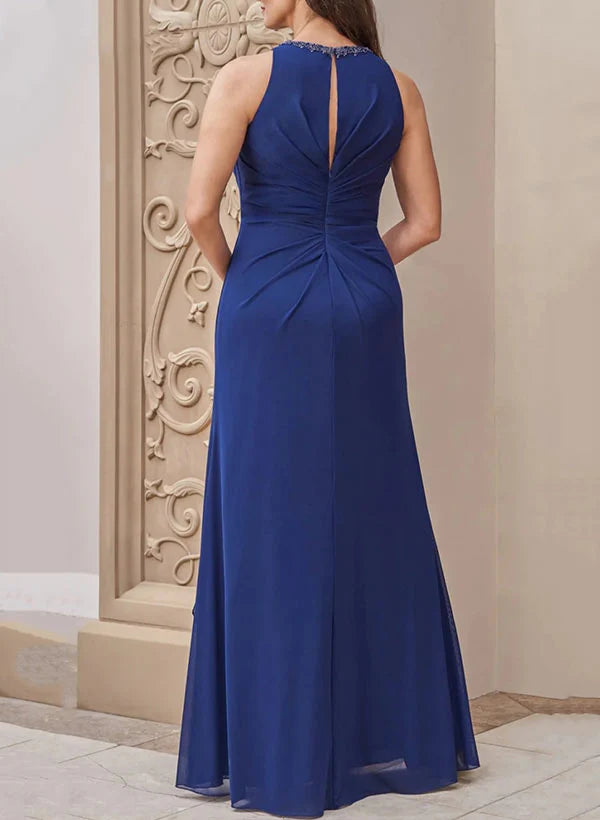 Elegant A - Line High Neck Sleeveless Keyhole Back Floor - Length Mother of the Bride Dresses