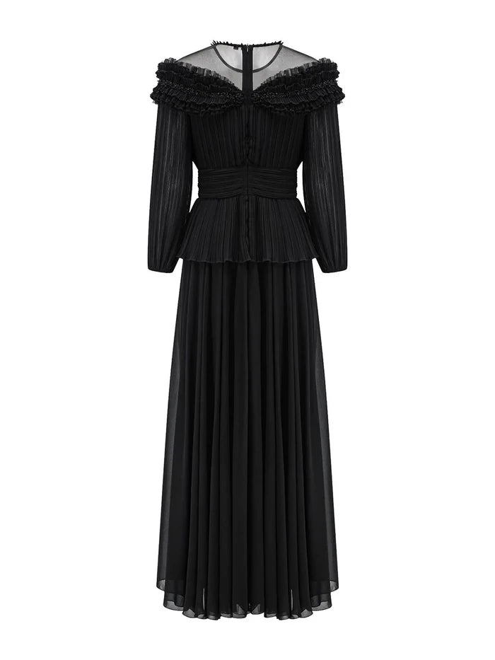 Elegant A - Line Off - Shoulder Long Sleeve Zipper Back Floor Length Prom Dresses