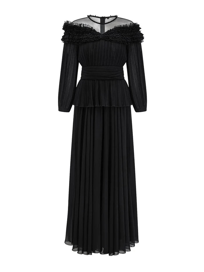 Elegant A - Line Off - Shoulder Long Sleeve Zipper Back Floor Length Prom Dresses
