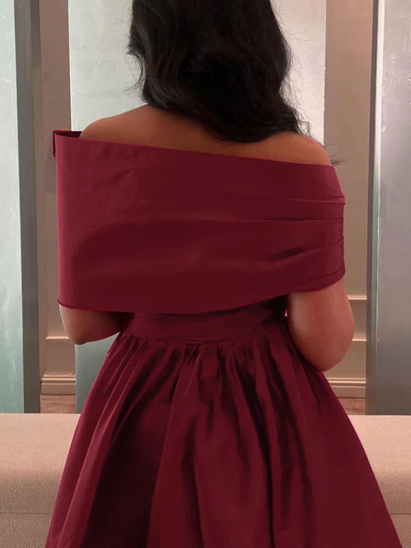 Elegant A - Line Off - Shoulder Short - Sleeve Open - Back Floor - Length Evening Dress