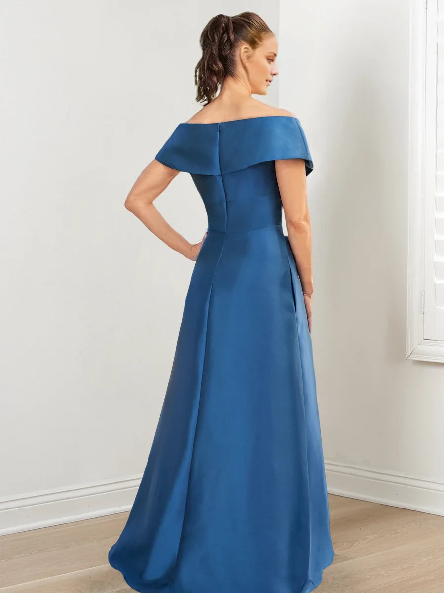 Elegant A - Line Off - Shoulder Short Sleeve Zipper Back Floor - Length Mother of the Bride Dresses