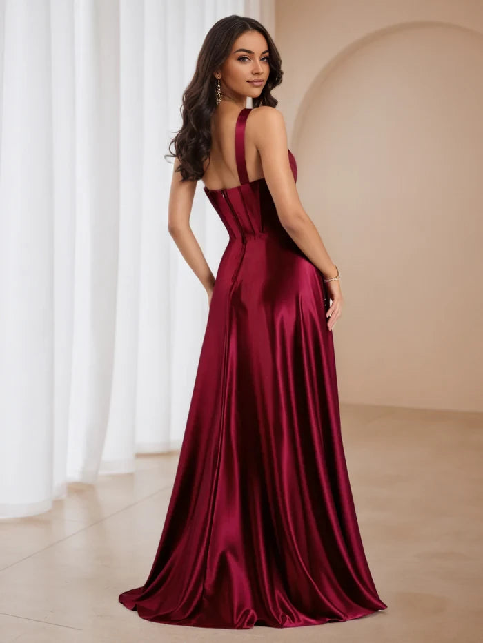 Elegant A - Line One - Shoulder Sleeveless Zipper Back Floor Length Prom Dresses