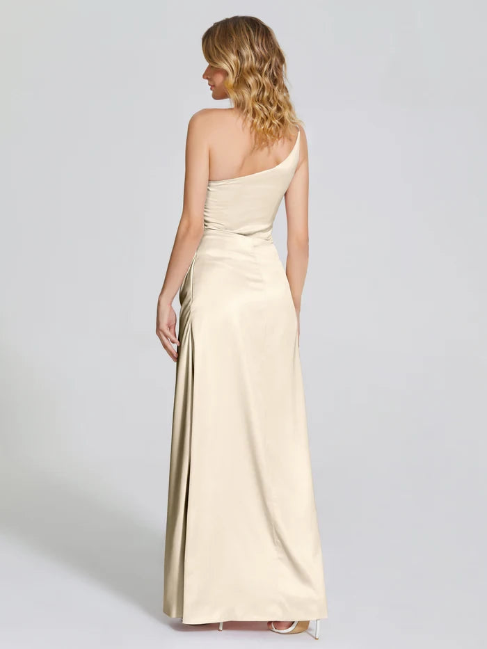 Elegant A - Line One - Shoulder Sleeveless Zipper Back Long Length Prom Dresses