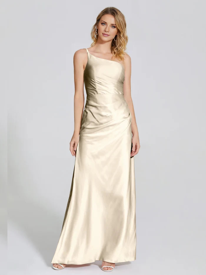 Elegant A - Line One - Shoulder Sleeveless Zipper Back Long Length Prom Dresses