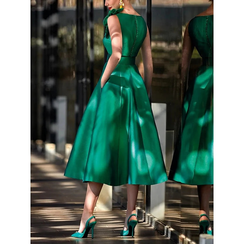 Elegant A - Line Plunging V - Neck Sleeveless Button Back Knee - Length Mother of the Bride Dresses