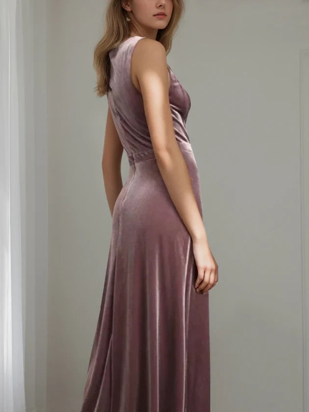 Elegant A - Line Plunging V - Neck Sleeveless Zipper Back Floor - Length Mother of the Bride Dresses
