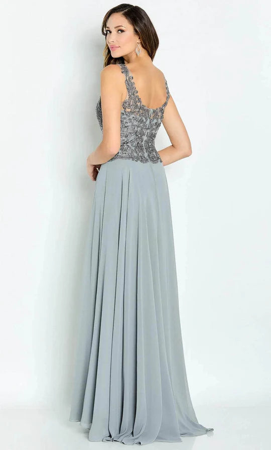 Elegant A-Line Scoop-Neck Sleeveless Beaded-Back Dusty Gray Chiffon Floor-Length Mother of the Bride Dresses