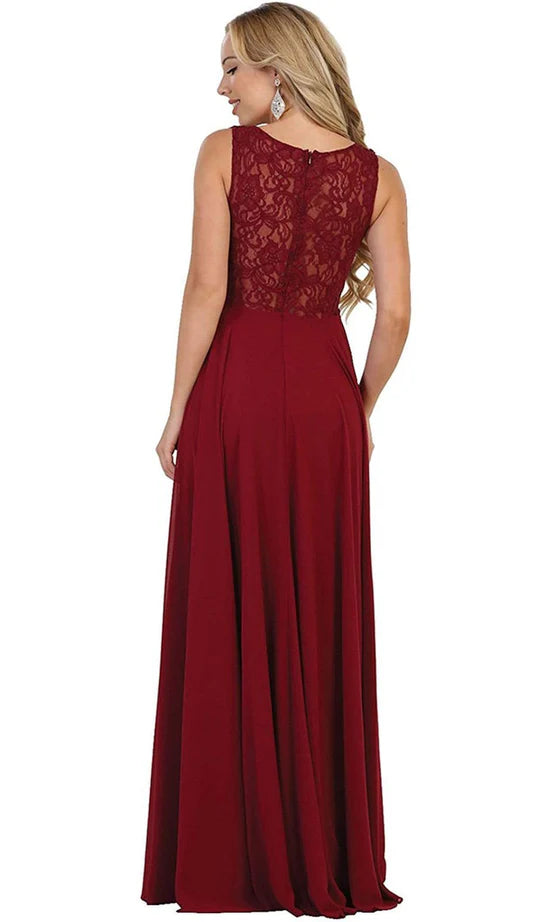 Elegant A-Line Scoop-Neck Sleeveless Lace-Back Burgundy Beaded-Chiffon Floor-Length Mother of the Bride Dresses