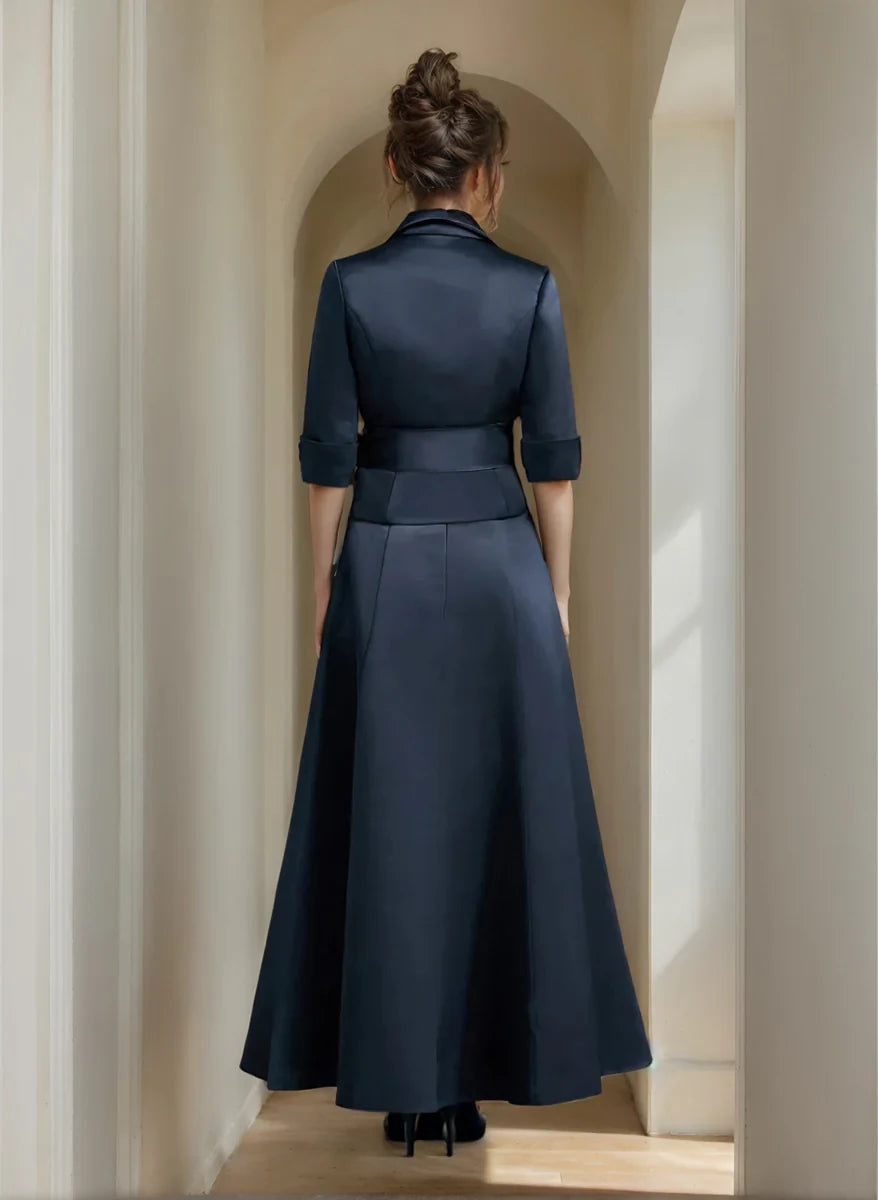 Elegant A - Line Shirt Neck Three - Quarter Sleeve Zipper Back Floor - Length Mother of the Bride Dresses