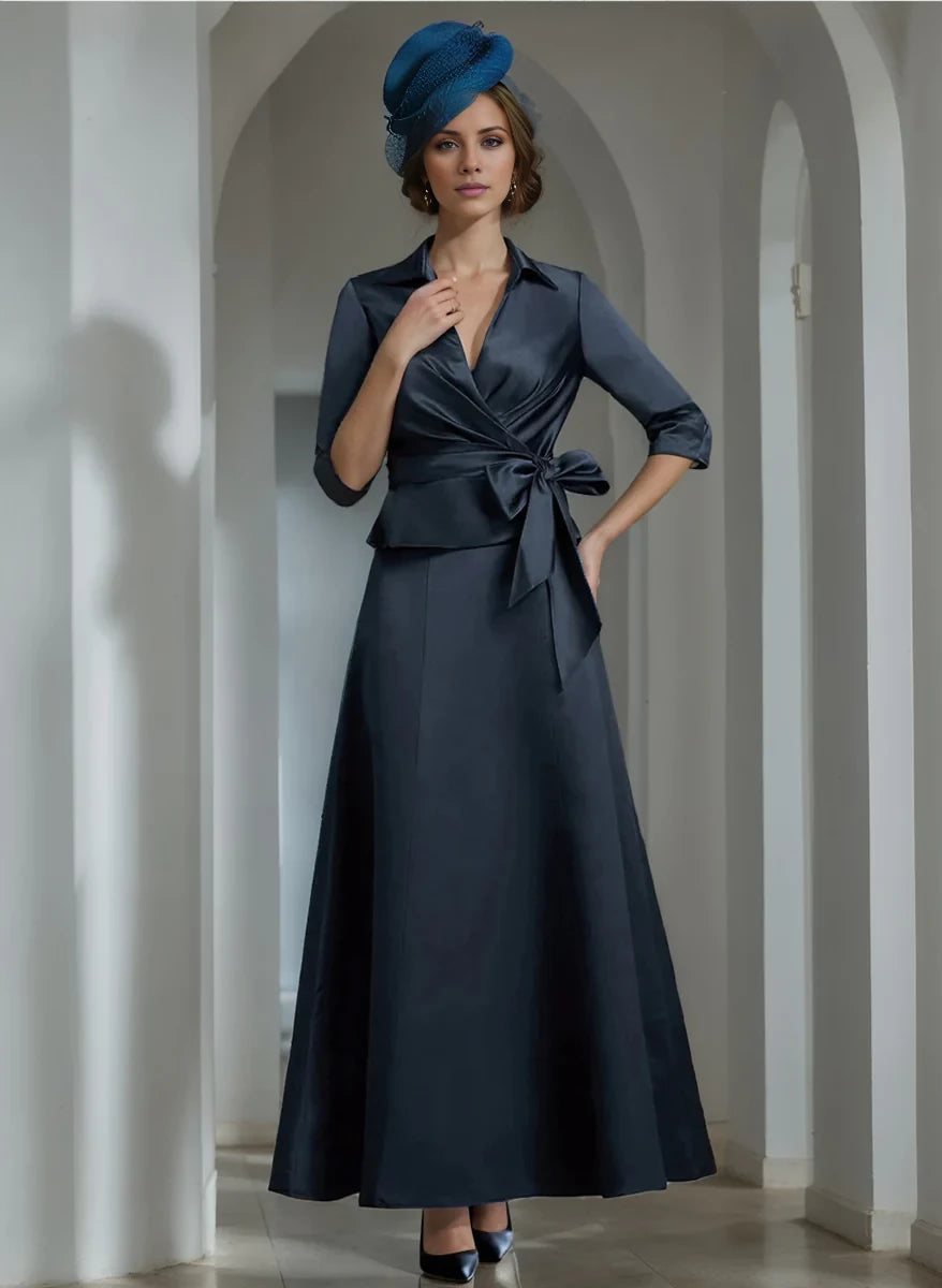 Elegant A - Line Shirt Neck Three - Quarter Sleeve Zipper Back Floor - Length Mother of the Bride Dresses