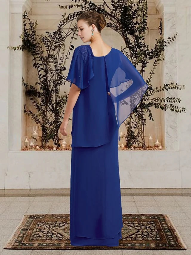 Elegant A - Line Square Neck Cape - Sleeve Zipper Back Floor - Length Mother of the Bride Dresses